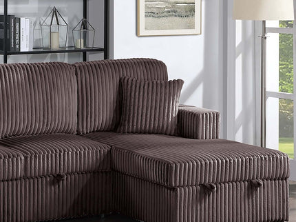 Convertible Sectional, Storage Chaises, Pull Out Middle Section - Chocolate