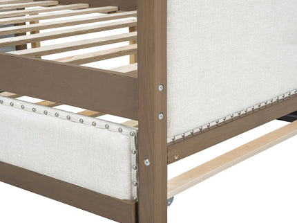 Full Size Daybed With Trundle And Nailhead Decoration - Wood