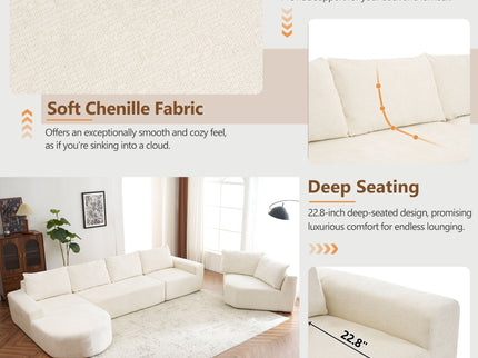 U-Shaped Oversized Modular Cloud Sectional Sofa With Deep Seat For Living Room