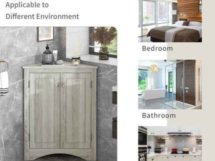 Triangle Bathroom Storage Cabinet With Adjustable Shelves, Freestanding Floor Cabinet For Home Kitchen