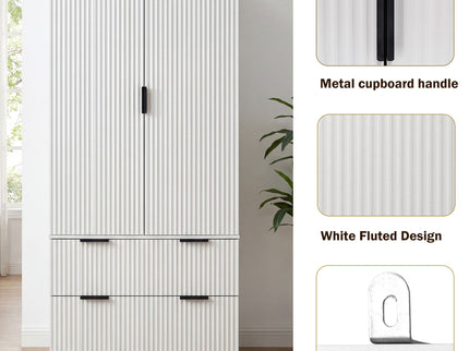 Fluted Kitchen Pantry Cabinet With 2 Large Drawers & 8 Door Spice Rack