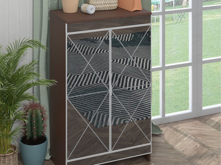 Elegant Decor Mirrored Shoe Cabinet With Edging Double Door Storage Cabinets Glass - Brown / Silver / Gray
