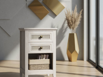 Nightstand With 2 Drawers & Shelf - White