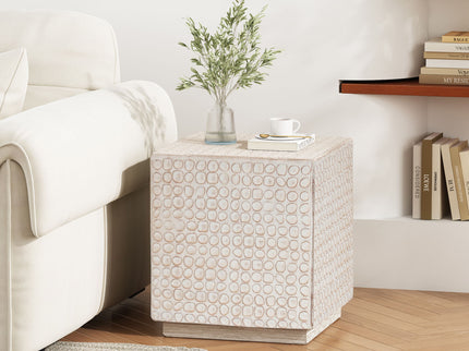 Chic Modern Mgo Cube Side Table With Fluted Design - Antique Brown