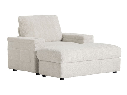 Oversized Chaise Lounge Indoor Rabbit Fur Sofa Bed With Storage Ottoman And Armrests Cup Holders With Deep Seat