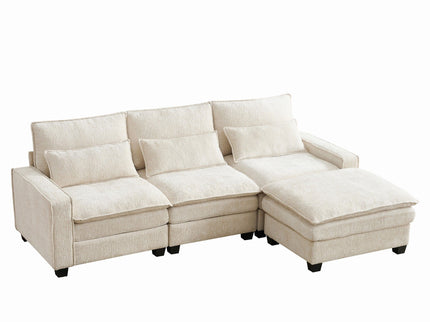 Modern Comfy L Shaped Sectional Sofa With Movable Ottoman