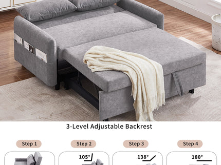 Pull Out Sleep Sofa Bed Loveseats Sofa Couch With Adjsutable Backrest, Storage Pockets, 2 Soft Pillows, USB Ports For Living Room, Bedroom, Apartment, Office