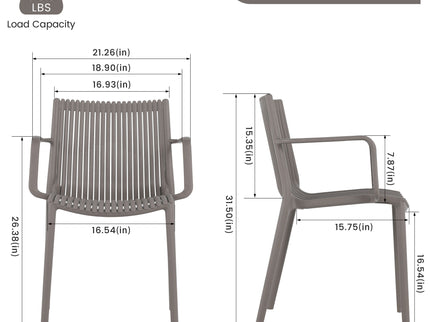 4 Piece Stackable Single Chairs With Vertical Stripe Design For All Weather