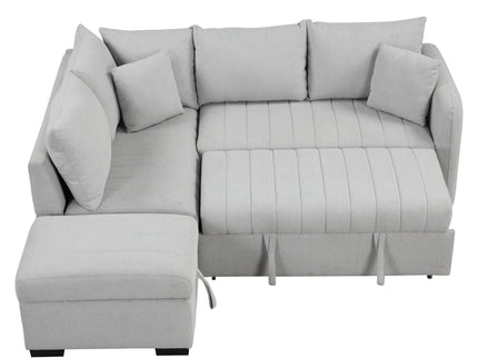 L-Shaped Sectional Pull Out Sofa Bed Sleeper Sofa With Two USB Ports, Two Power Sockets And A Movable Storage Ottoman