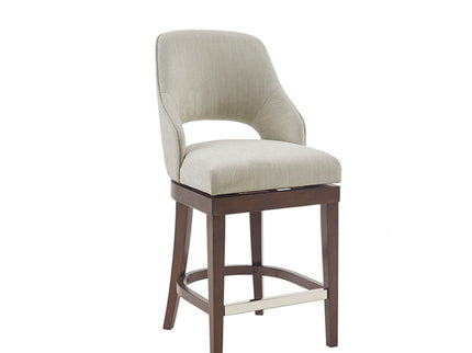 Counter Stool With Swivel Seat, Upholstery And Solid Wood Legs - Cream