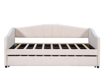 Upholstered Daybed Sofa Bed With Trundle Bed And Wood Slat