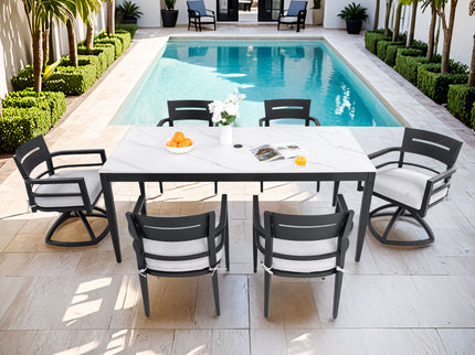 Modern Outdoor Patio Dining Set With Table And Chairs With Sunbrella Cushions