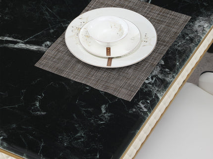 Luxury Modern Dining Table With Faux Marble Top And Dual Circle Base - Black