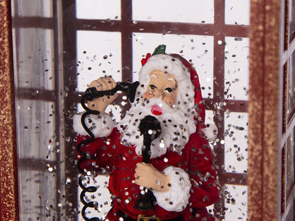 Christmas Lighted Water Spinning Phone Booth With Santa On Phone, 3*AA Batteries Required - White / Red