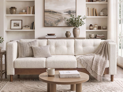3 Seater Sofa With Square Arms, Tufted Pillow Back For Living Room