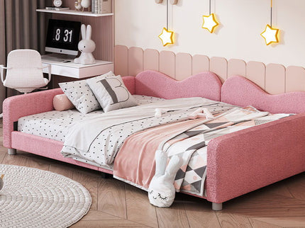 Upholstered Daybed, Sherpa Fabric Sofabed With Cloud-Shaped Backrest