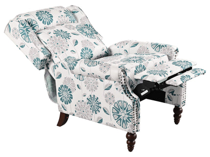 Push Back Recliner Chair Upholstered Recliner Armchair With Classic Wing Back And Solid Gourd-Shaped Legs