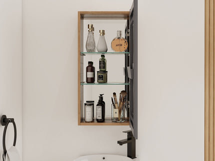 14" Bathroom Mirror Cabinet With Adjustable Shelves, Wall Mounted Medicine Storage Cabinet Frame With Soft Closing Hinges - Imitative Oak