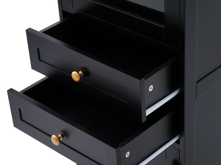 Tall Bathroom Storage Cabinet With Glass Doors, Free-Standing, Two Drawers, And Adjustable Shelves, Board, Painted Perfect For Displaying Your Favorite Items