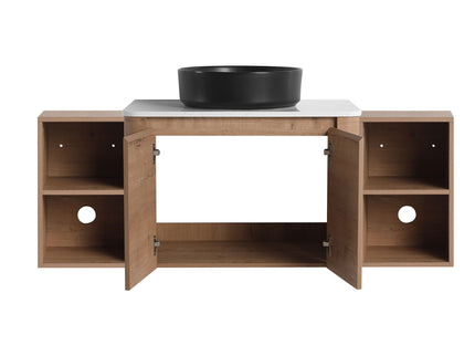 Wall Mounted Bathroom Vanity With Art Sink, 2 Storage Shelves, Soft Close Door
