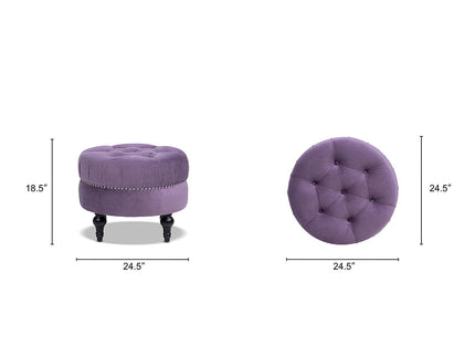 Dawn - Tufted Round Ottoman Nailhead Accents - Purple