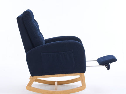 Ly-5104 - Accent Rocking Chair With Footrest & Storage Pocket For Living Room - Blue