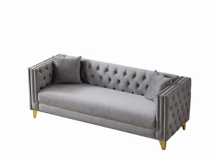 3 Seater Deep Seat Sofa, Sofa With Button Nailhead, Square Arm