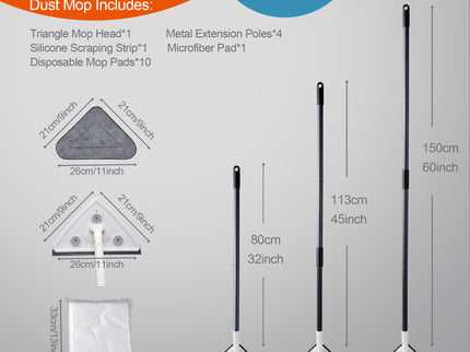 Effortless Wall Cleaning Mop With Disposable Pads, Versatile Triangle Design - White