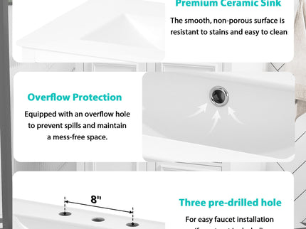 Bathroom Vanity With Sink, Modern Elegant Bathroom Storage Cabinet With 3 Drawers And Adjustable Shelves, Freestanding Vanity Set With Mirror Cabinet, Single Sink Bathroom Vanity