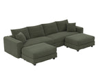 Dark Green / 3 Pc. Sectional Sofa, 2 Ottomans