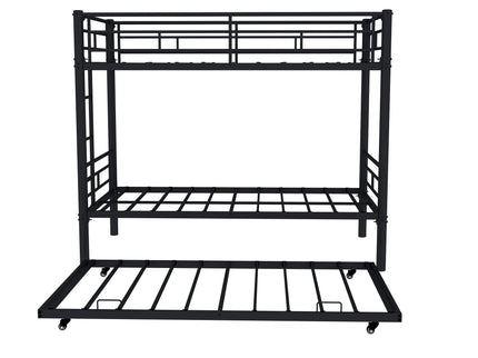 Metal Bunk Bed For Kids, Convertible Bedframe With Ladders & Guardrail
