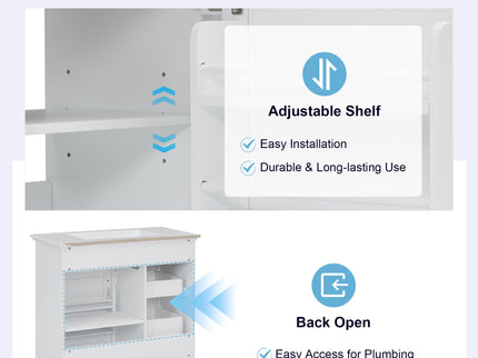 Modern Bathroom Vanity With Sink Top, 4 Drawers And 1 Soft-Close Door