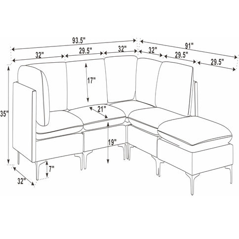 Upholstered Modular Sectional & Tall Legs