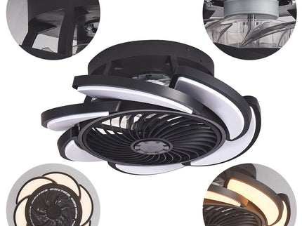 Bladeless Ceiling Fan With Remote Control, 6 Speeds Dimmable Light, Enclosed Low Profile For Living Room - Black