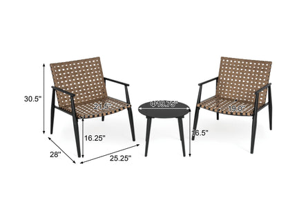 Outdoor Chat Set, 2 Chairs & Side Table - Black / Brown