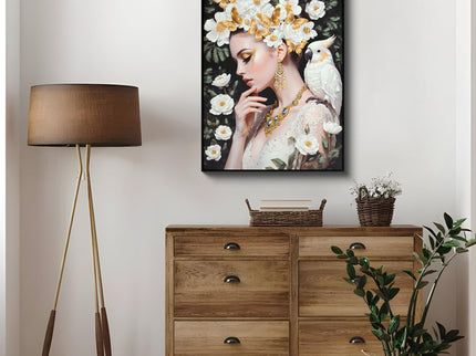 Beauty Posters Beauty Lady Wall Art And Floral Canvas Artwork For Living Room - Ivory / Gold