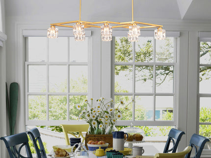Crystal Chandelier For Dining Room, 8 Light Kitchen Chandelier Light Fixture Modern Metal Industrial Chandeliers For Farmhouse Entryway Living Room (8*G9 Bulbs Included) - Matte Gold