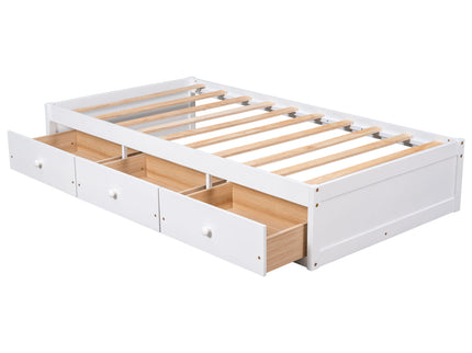 Twin Size Platform Storage Bed With 3 Drawers - White