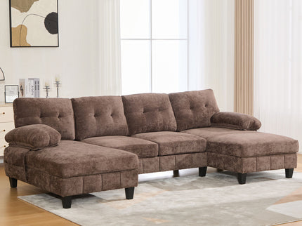 U-Shaped Sectional Sofa 103.5" Fabric Couch With Dual Chaise Lounges, Storage Pockets, Armrest Pillows