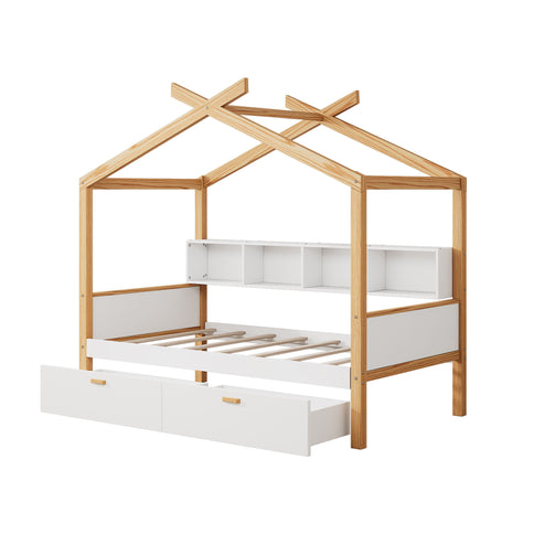 House Bed With Bookshelf Storage