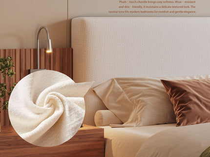 Floating King Size Bed With Integrated Side Tables And Smart Lighting - Beige Gray / White