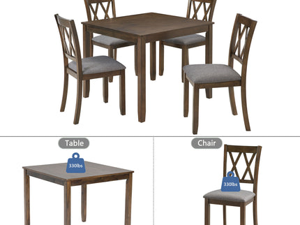 5 Piece Dining Table Set With 4 Chairs - Walnut