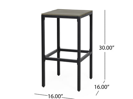 Outdoor Bar Stool With Slat Design And Metal Frame (Set of 2)