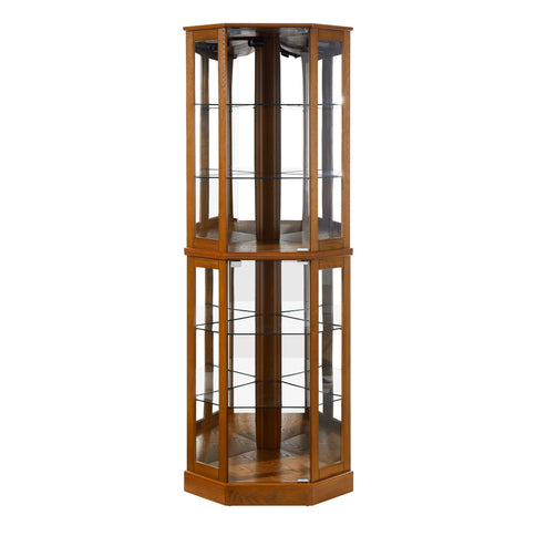 6 Shelf Corner Curio Display Cabinet With Lights, Mirrors And Adjustable Shelves (E26 Light Bulb Not Included)