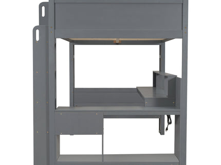 Gaming Loft Bed With Desk, Multi Storage Shelves, LED And Charging Station