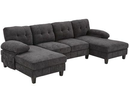 U-Shaped Sectional Sofa 103.5" Fabric Couch With Dual Chaise Lounges, Storage Pockets, Armrest Pillows