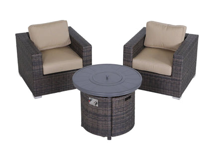 Rattan Patio Set With Comfortable Cushions And Fire Pit