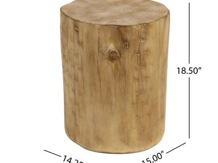Hand Painted Wood Stump Style Outdoor Side Table - Light Brown