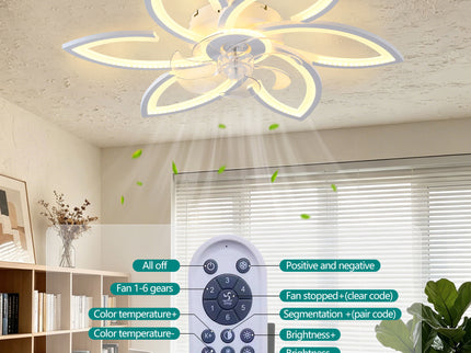 30" Flower 6 Speed Ceiling Fan With Remote Controlled LED Lights, Low Profile Flush Mount Fan