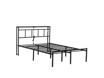 Bed Frame With Storage Headboard With USB C, Type C And LED Light